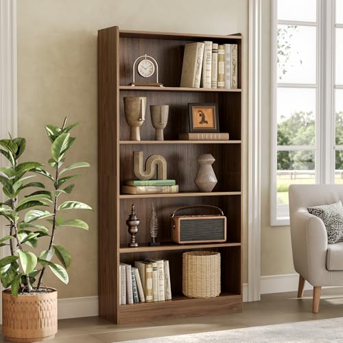 LITTLE TREE 72-Inch Tall Bookcase, 6-Tier Wooden Large Bookshelf, Wide Bookcase Bookshelves, Freestanding Modern Display Shelving Unit for Living Room, Bedroom, Office, Rustic Brown LITTLE TREE