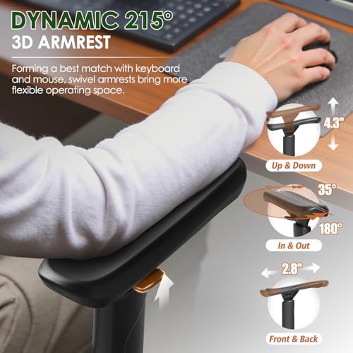 GABRYLLY Ergonomic Office Chair, Big and Tall Mesh Chair with Lumbar Support, 3D armrest - 215° Rotation, Adjustable Headrest & Soft Seat, Durable Desk Chair 350LBS for Work Gaming Computer,Grey GABRYLLY