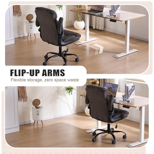 Executive Office Chair, Comfy Fabric Cloth Computer Chair Ergonomic Desk Chairs with Flip-up Armrests, Lumbar Support, 360° Swivel and Rocking Function for Home Office Chairs, Grey JOYNET