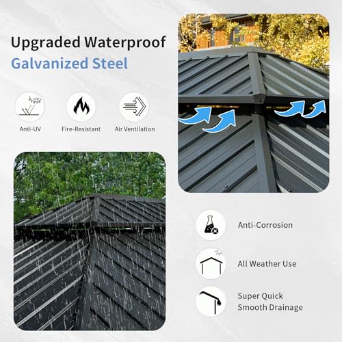 Domi Hardtop Gazebos 12x12FT, Aluminum Metal Gazebo with Galvanized Steel Double Roof Canopy, Curtain and Netting, Permanent Gazebo Pavilion for Patio, Backyard, Deck and Lawn, Grey domi outdoor living