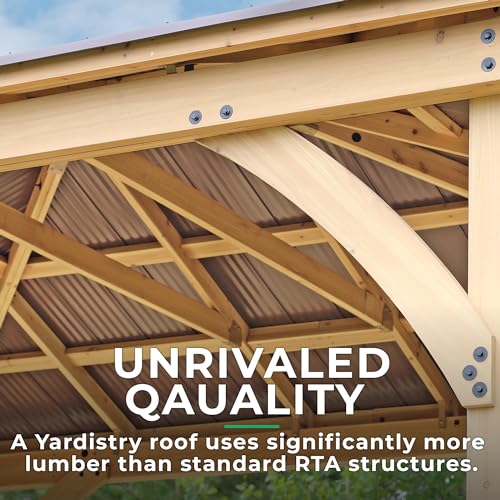 Yardistry 12' x 16' Meridian Cedar Wood Gazebo Pavilion for Patios, Decks, Garden, Backyard, Durable, Aluminum Roof Yardistry