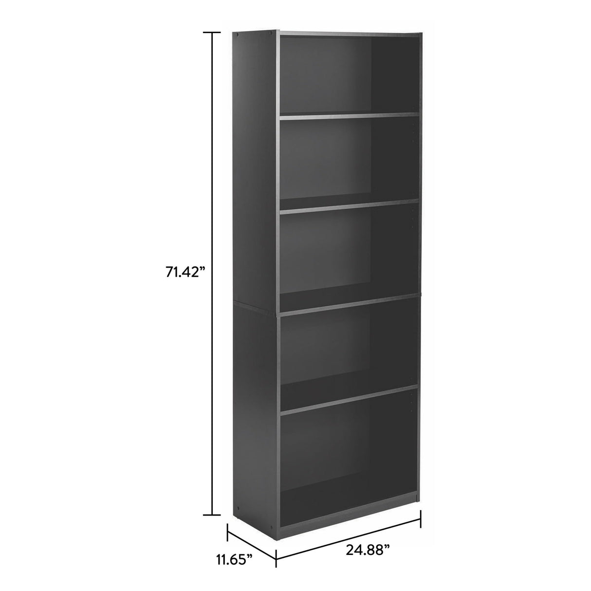 Mainstay` 71" 5-Shelf Standard Bookcase (Black) Mainstay