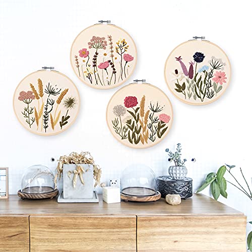 REEWISLY Embroidery Kit for Beginners 4 Sets, Hand DIY Cross Stitch Kits,2 pcs Embroidery Hoop,4 pcs Plants Flowers Embroidery Patterns and Threads,Easy for The Embroidery Beginners to Learn…