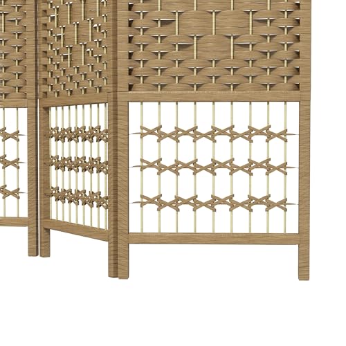 HOMCOM 4 Panel Room Divider, Folding Privacy Screen, 5.6' Room Separator, Wave Fiber Freestanding Partition Wall Divider, Natural HOMCOM