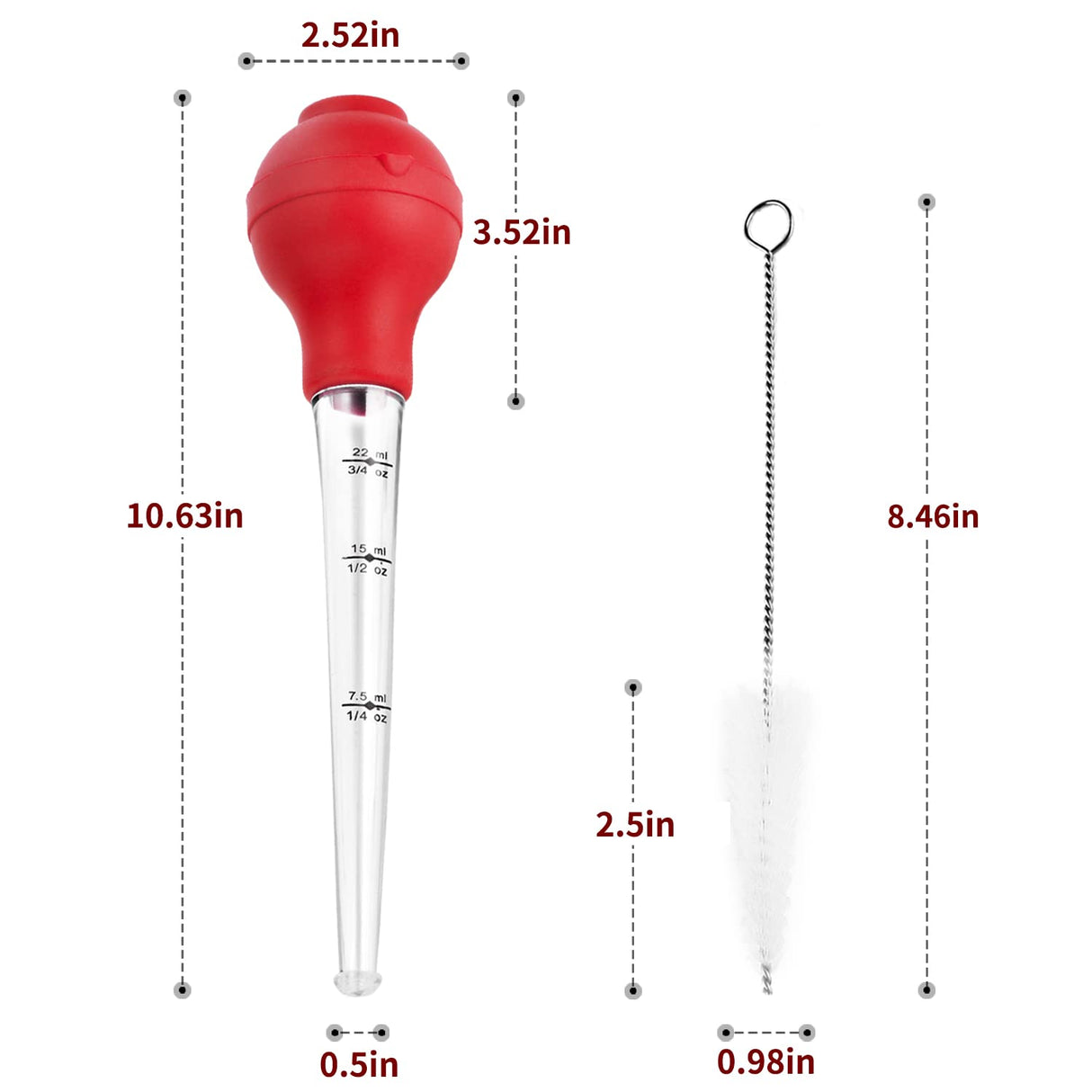 DIMESHY Turkey Baster Food Grade for Cooking & Basting, Detachable Round Bulb, Baster Cooking Good for Meat Poultry Beef Chicken, with Cleaning brush, inject needle, Basting brush(red) DIMESHY