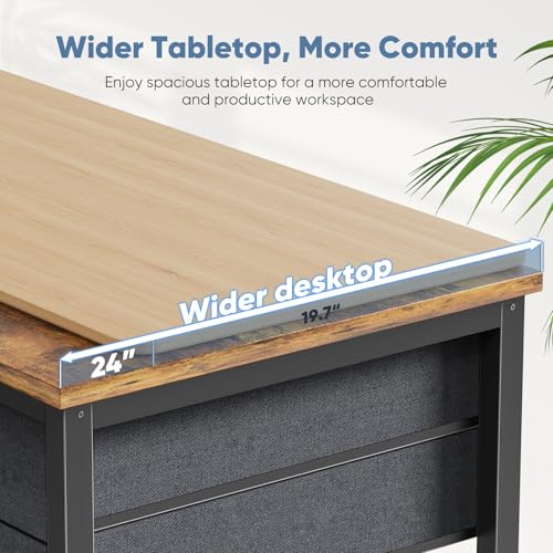 DUMOS Computer Desk with 2 Drawers, 40x24 Inch Office Desks with Shelf, Gaming Work Study Vanity Table with Storage 2-Tier Drawer for Living Room Bedroom Small Spaces,Antique Wood DUMOS