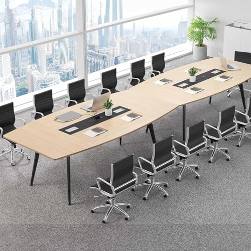 DWVO 6FT Conference Table, 70.8" Boat Shaped Meeting Table with Power Outlets & Rectangle Grommet, Modern Seminar Table for Office Conference Room, Boardroom Desk DWVO