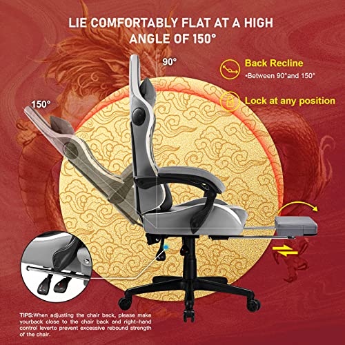 GTPLAYER Gaming Chair with Bluetooth Speakers and Footrest, Dragon Series Video Game Chairs, Heavy Duty Ergonomic Chairs, Esports Gaming Computer Office Chair (Gray) GTPLAYER