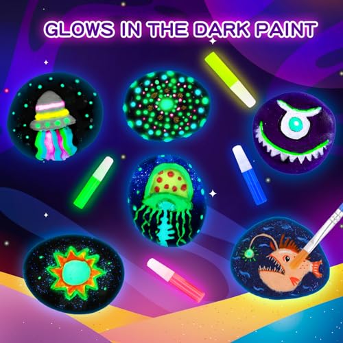 Max Fun Sea Shell & Rock Painting Kit, 2 ON 1 Glow in The Dark DIY Halloween Arts & Crafts Gifts for Kids Ages 4-12, Craft Activities Kits Creative Art Paint Toys for Boys Girls Birthday Party Gifts Max Fun