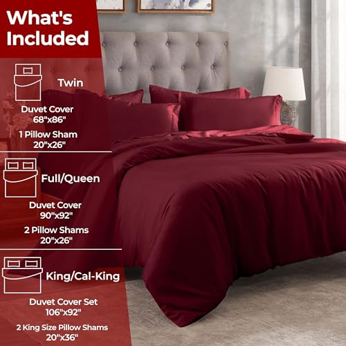 Superior Combed Cotton, 300 Thread Count 2 Piece Duvet Cover Set with 1 Pillow Sham, Single Ply Cotton, Soft and Luxurious Bedding Sets - Twin Duvet Cover, Burgundy Superior
