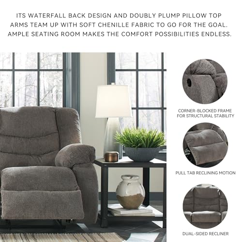 Signature Design by Ashley Tulen Modern Manual Pull Tab Reclining Sofa, Dark Gray Signature Design by Ashley