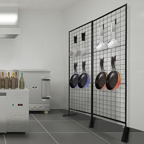 Room Divider Freestanding Gridwall, 2 Panel Folding Display Board Organizer with Base Feet, Privacy Screens Portable Freestanding Display Board Wire for Craft Shows Events Retail NEESEEYEE