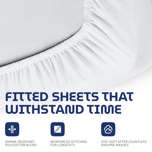3 Piece Hospital Bed Sheet Set, Soft Jersey Knitted T-Shirt Quality, 1 Flat, 1 Fitted, 1 Pillowcase White Classic