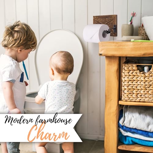 Autumn Alley Rustic Farmhouse Toilet Paper Holder - Farmhouse Bathroom Country Decor - Rustic Bathroom Accessories with Warm Brown Wood & Black Metal - Adds Western Decor Charm Autumn Alley