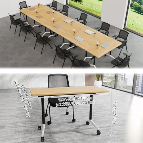 Folding Conference Room Table, 6 Pack Modern Large Mobile Modular Conference Tables Foldable Rolling Training Table for Meeting Classroom(Yellow, 63IN, 6) FIZHKR