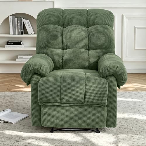 GEEVIVO Recliner Chair, Manual Armchair for Adults with Adjustable Push Back & Side Pocket Small Single Sofa Overstuffed Upholstered for Living Room, Bedroom, Home Theater, Green