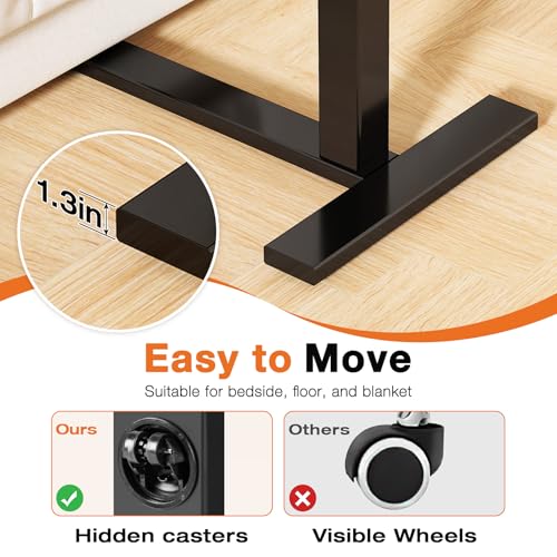 Sweetcrispy Small Standing Desk Rolling Table Adjustable Height, Laptop Mobile Stand with Wheels, Portable Computer Workstation with Tiltable Desktop for Teacher Classroom Home Office, Brown Sweetcrispy