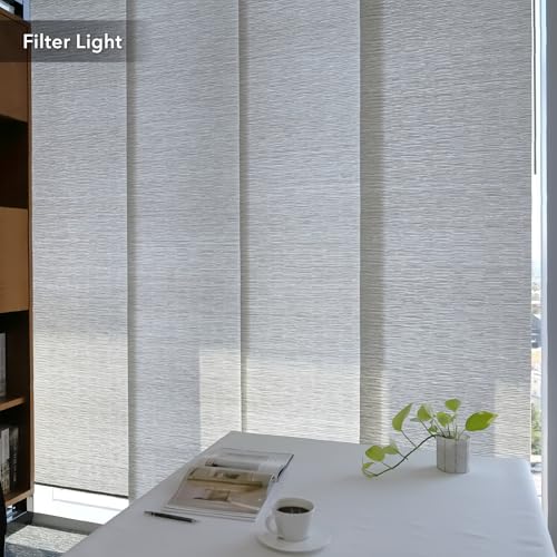 GoDear Design Adjustable Sliding Panel Track Blinds, Vertical Blinds, Room Dividers Walls, Closet Doors, Extendable Track from 45.8" to 86" W, Trimmable Panel Curtains Up to 96" H, Mica GoDear Design