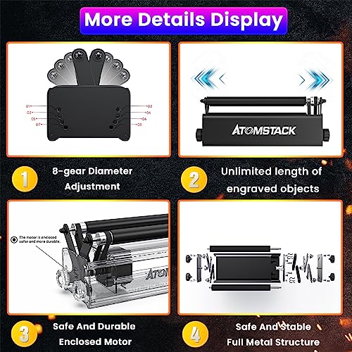 ATOMSTACK R3 Pro Rotary Roller, Auxiliary Engraving Module for Laser Engraver, 360 Degree Rotating Rollers for Laser Cutter, for Cup-shaped/Cylindrical/Oversized Objects (R3 Pro Rotary Roller) ATOMSTACK