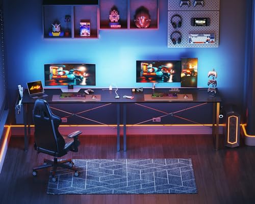 KKL Small Desk with Power Outlets and USB Port Computer Desk for Home Office Gaming Simple Modern Style Writing Desks with Storage Bag Headphone Hook, 48 inch, Black KKL