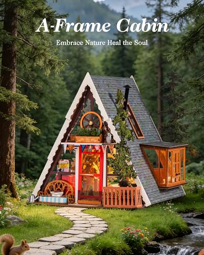 Rolife DIY Miniature House Kits A-Frame Cabin, Tiny House Mini House Building Kit for Teens, DIY Crafts for Adults, Birthday/Halloween for Parents Friends (A-Frame Cabin)