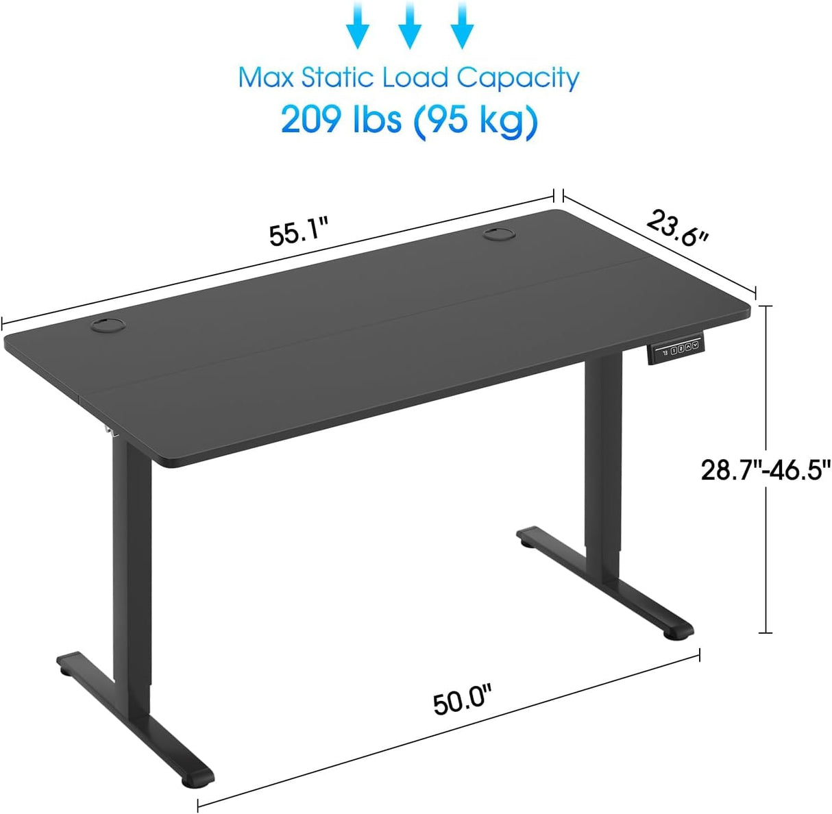 BLKMTY Electric Standing Desk Adjustable Height Computer Desk 24"x55" Home Office Desk Ergonomic Raising Desk Sit Stand Desk with Headphone Hook 20db Noiseless Lifting Desk for Adult, Black BLKMTY
