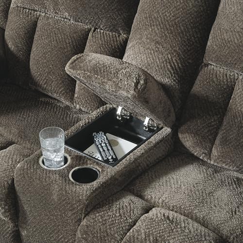 Signature Design by Ashley Frohn Modern Manual Double Reclining Loveseat with Console, Storage and Cup Holders, Dark Brown Signature Design by Ashley