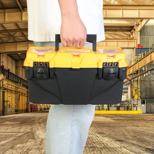 Torin 15.5" Plastic Storage Tool Box with Removable Tray,Small Toolbox Organizer With Screw Box, Black/Yellow ATRJH-3015T Torin