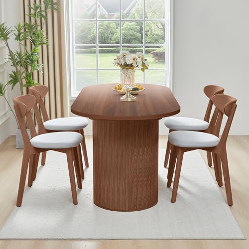 70.8 Inch Dining Table for 4-6 People, Oval Kitchen Table with Semi-Cylindrical Legs Base, Modern Farmhouse Round Dinner Tables for Dining Room Kitchen Living Room (Walnut) weselon