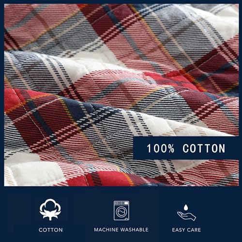 Nautica - Full/Queen Quilt Set, Super Soft Reversible Bedding with Matching Shams, Plaid Home Decor (Rosedale Red, Full/Queen) Nautica