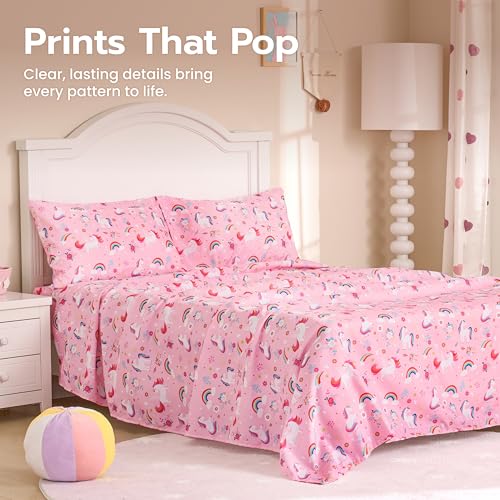 Joiedomi Kids Full Sheet Set Unicorn - 4 Piece Soft Microfiber Bed Sheets - Deep Pocket Wrinkle Free, Cozy Toddler Bedding Set, Fade Resistant Breathable for Boys Girls Teens Joiedomi