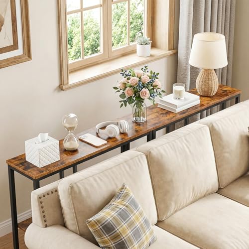 HOOBRO Narrow Console Table, Sofa Table, 44.9" Skinny Entryway Behind Couch Table with Storage Shelves, Long Hallway Table for Living Room, Foyer, Hallway, Rustic Brown and Black BF86XG01 HOOBRO