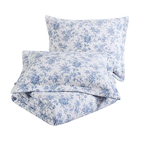 Laura Ashley Home - Twin Quilt Set, Reversible Floral Cotton Bedding with Matching Sham, Home Decor for All Seasons (Walled Garden Blue, Twin) Laura Ashley