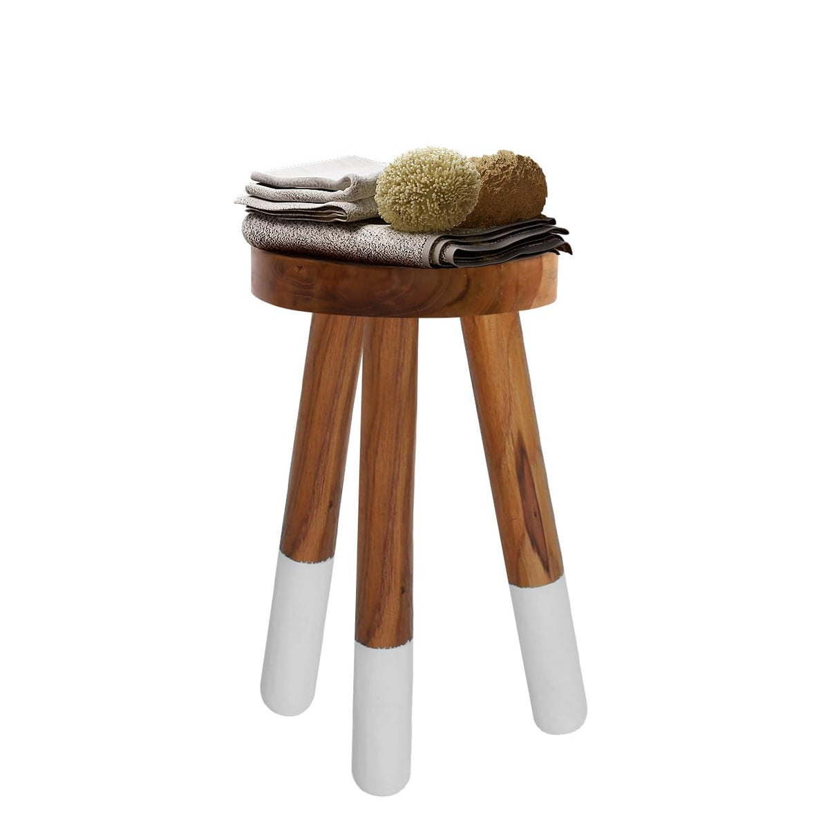 JOLLYMER Teak 9” Round Plant Stand |Wood Counter Stool |Dip Dyed Wood Plant Stand, Riser |Wood Accent Stool ||Accent Table |Side Table | (16" Tall(1 Pack)) JOLLYMER