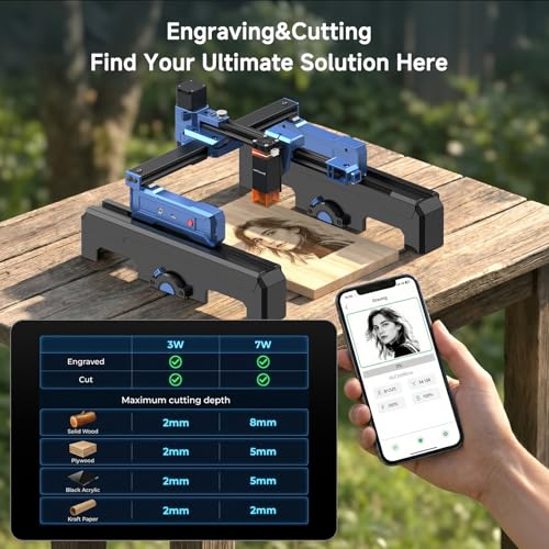 Artilume T1-P Laser Engraver 7000mW, APP Control, Foldable Design with Height Extension and Protective Enclosure, Portable Laser Cutter and Engraver Machine, 200x150mm Large Engraving Area Artilume