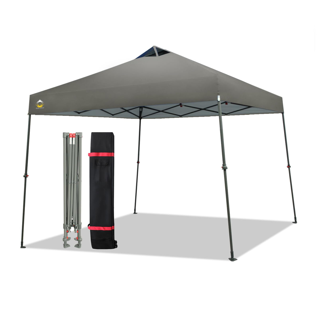CROWN SHADES 9x9 Pop Up Canopy - Beach Tent with One Push Setup - Easy Outdoor Sun Shade for Events, Parties, Camping - Gazebo with STO-N-Go Cover Bag, Silver Coated Top, Gray CROWN SHADES