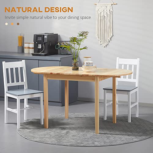 HOMCOM 55" Solid Wood Kitchen Table, Drop Leaf Tables for Small Spaces, Folding Dining Table, Natural HOMCOM