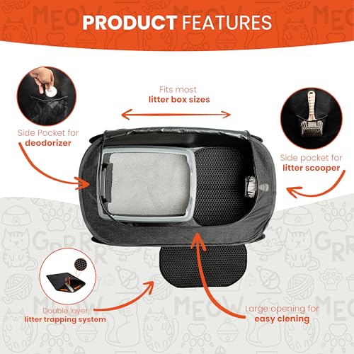 Pexter Cat Litter Box Enclosure, Discreet and Hidden Litter Box, Kitty Litter Trap Design with Easy-Clean Feature, Scoop and Deodorizer Storage Pockets, Lightweight and Waterproof PEXTER