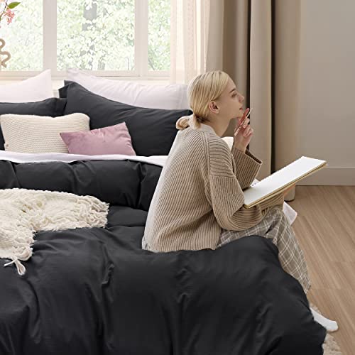 Bedsure Black Duvet Cover Full Size - 3 Pieces Prewashed Extra Soft Cotton-Like Polyester Bedding Set, Includes 1 Duvet Cover 80x90 Inches with Zipper Closure & 2 Pillow Shams, Comforter Not Included Bedsure