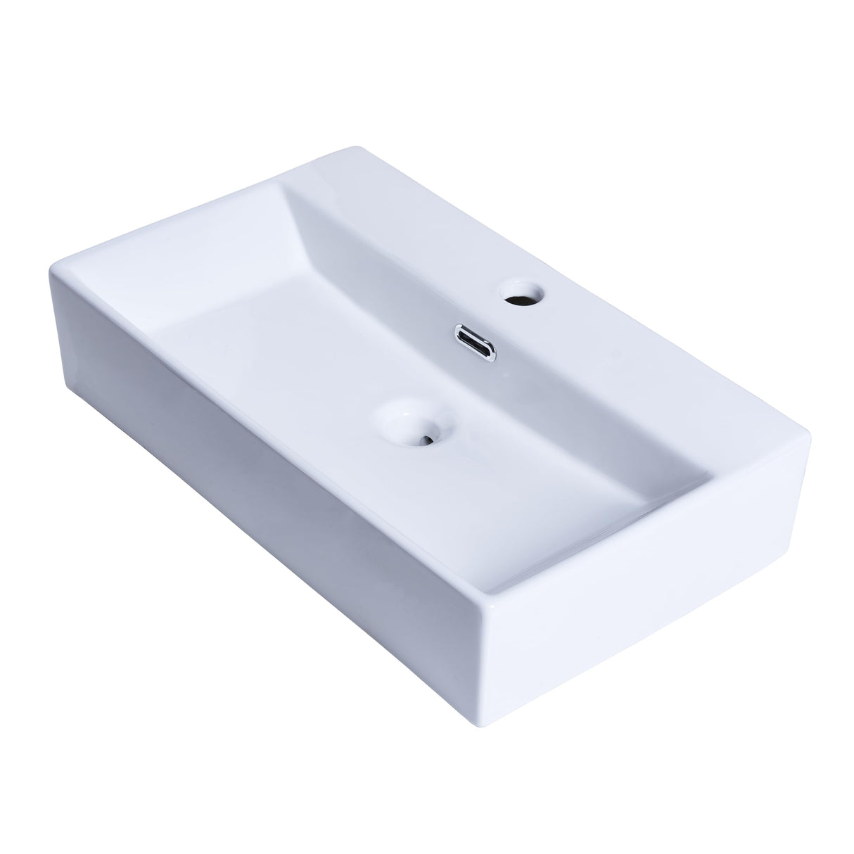 VCCUCINE 24"x14"Wall Mounted Bathroom Vessel Sink with Towel Rack,Wall Hung Porcelain Ceramic Sink,White Floating Rectangular Lavatory Vanity Small Bathroom Sink With Single Faucet Hole and Overflow VC CUCINE