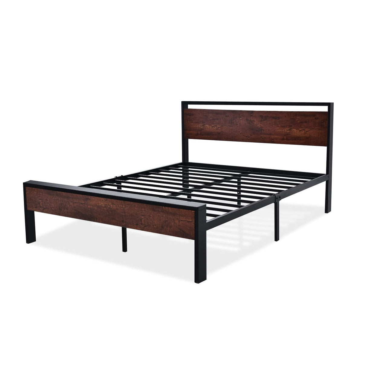 SHA CERLIN 14-Inch Full Size Metal Platform Bed Frame with Rustic Wooden Headboard and Footboard SHA CERLIN