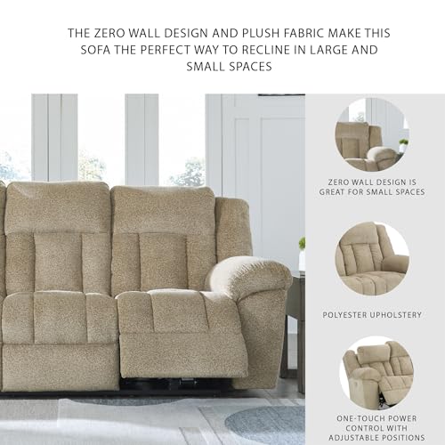 Signature Design by Ashley Tip-Off Classic Wall Hugger Power Reclining Sofa with Adjustable Headrest and USB Ports, Light Brown Signature Design by Ashley
