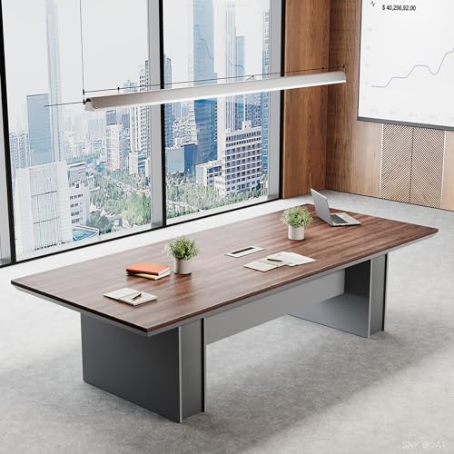 8FT Conference Table for 8–10 People, 1.65" Thick Top Boardroom Meeting Table with Cable Management Grommet, Modern Walnut Office Conference Room Table SNKBOAT