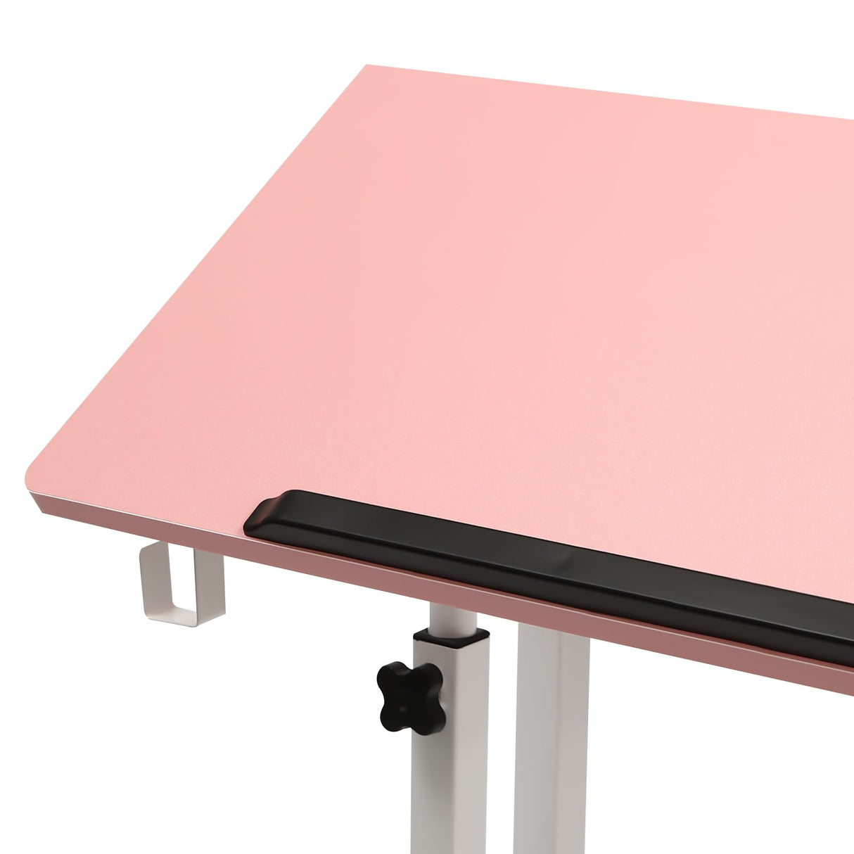 YIPONYT Mobile Standing Desk with 2 USB Ports and Outlets, Adjustable Standing Computer Desk, Standing Adjustable Laptop Cart with Wheels, Rolling Desk Laptop Cart (Pink) YIPONYT