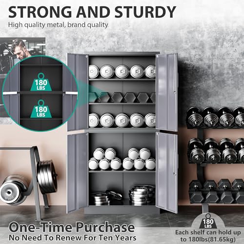 Metal Storage Cabinets With Doors And Shelves,71" Metal Garage Storage Cabinet with Lock,Metal Cabinet with Locking Doors,Steel Pantry Cabinet 4 Doors,Lockable Storage Cabinet for Garage,Home,Office SISESOL