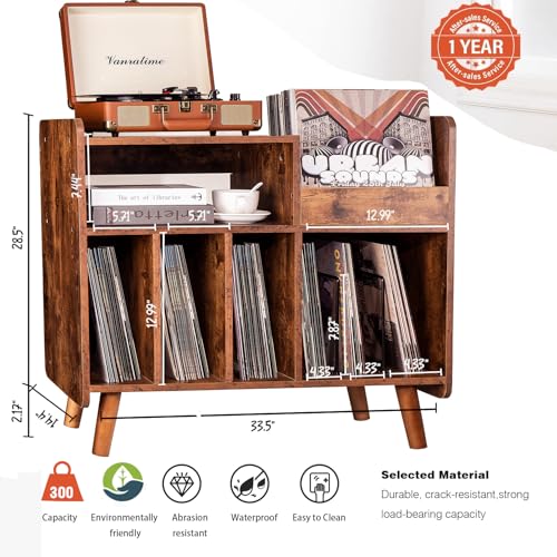 UODERS Record Player Stand, Large Record Player Table Cabinet with Open Vinyl Storage and Display Shelf Holds up to 350 Albums, Mid Century Wood Turntable for Living Room, Bedroom (Brown) UODERS