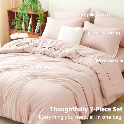 CozyLux Full Size Comforter Sets Blush Pink, 7 Pieces Bed in a Bag Full Comforter Set with Sheets, Luxury Bedding Set with Down Alternative Comforter, Fitted Sheet, Flat Sheet, Pillowcases & Shams CozyLux