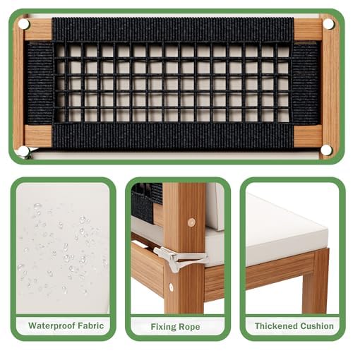 Devoko Outdoor Sectional Couch 7 Pieces Patio Sectional Sofa with Acacia Wood Coffee Table, Outdoor L-Shaped Couch with All-Weather Cushion for Patio,Deck,Backyard(White) Devoko