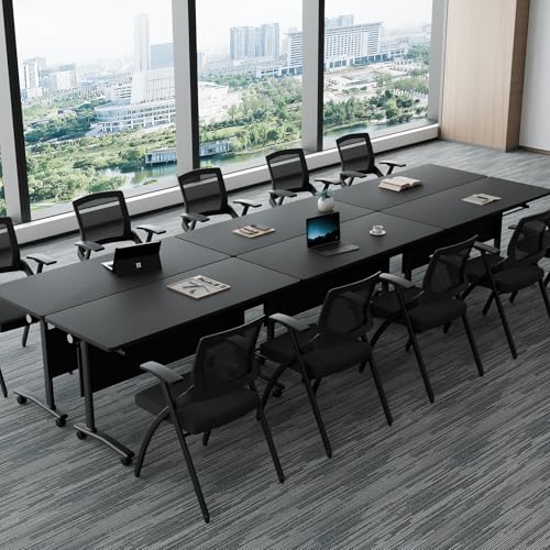 Folding Conference Table On Wheels, 10 Pack Modular Modern Conference Room Table 8-16 People Rolling Meeting Table for School Office (4, Black, 47.2" D X 23.6" W X 29.5" H) robwibw