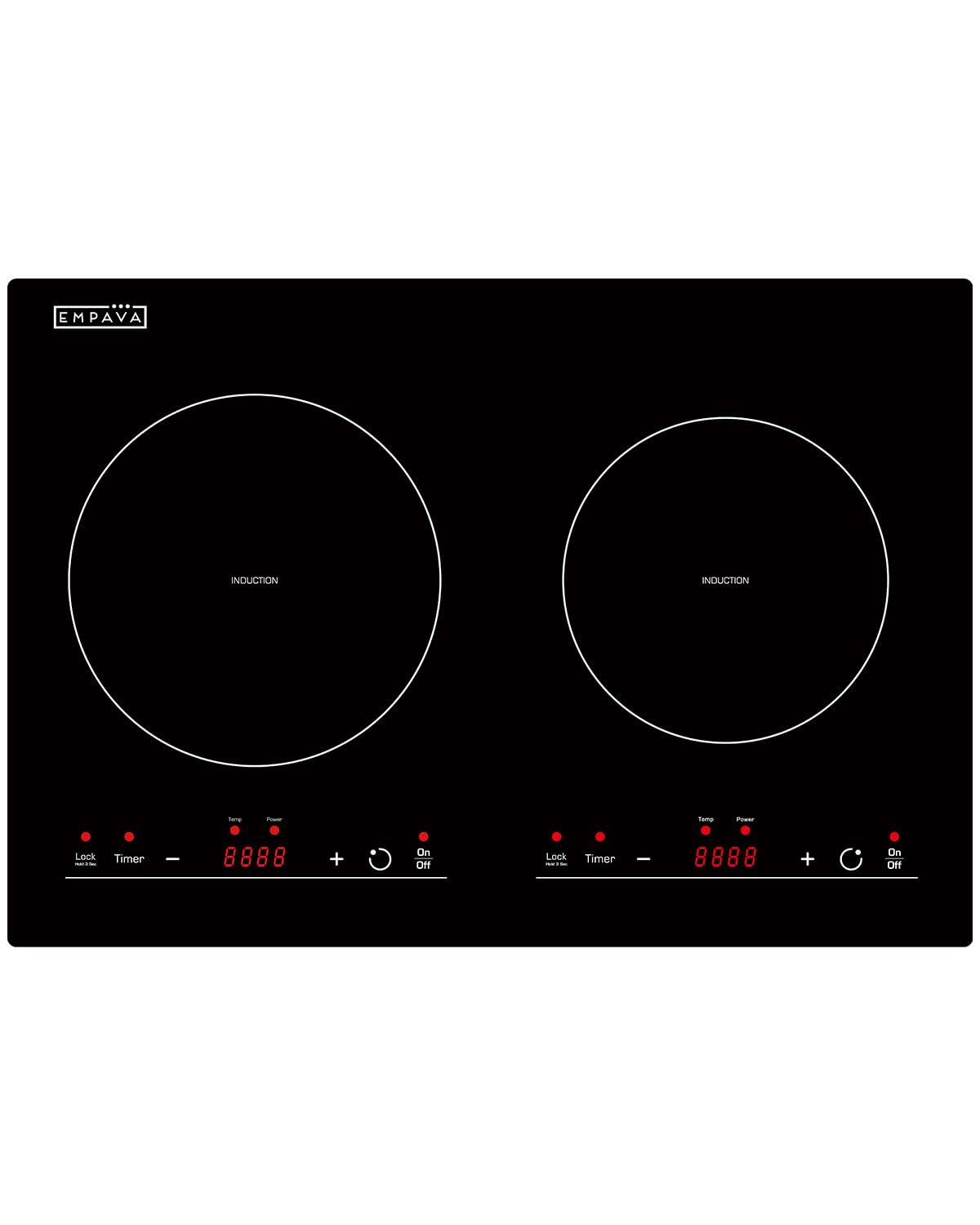 Empava IDC12B2 Horizontal Electric Stove Induction Cooktop with 2 Burners in Black Vitro Ceramic Smooth Surface Glass 120V, 12 Inch Empava